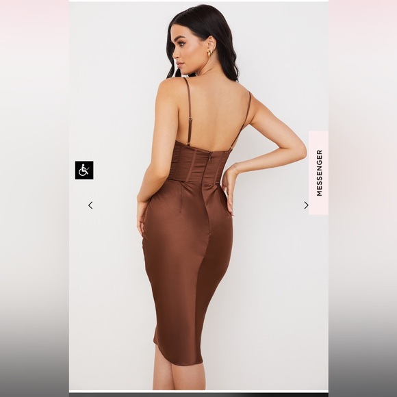 House of CB MYRNA Chocolate brown satin corset dress - Picture 2 of 6